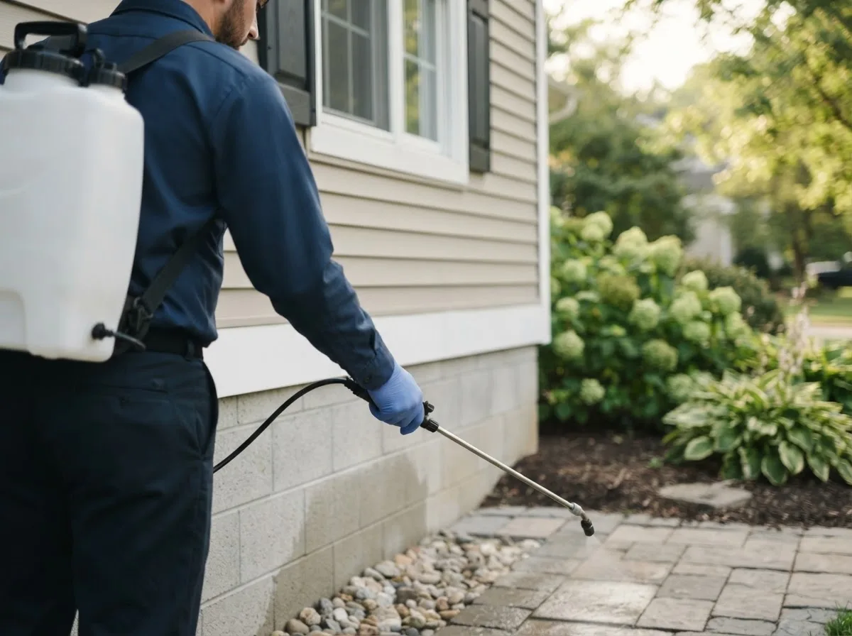 Pest control technician inspecting a home in Wakita, OK